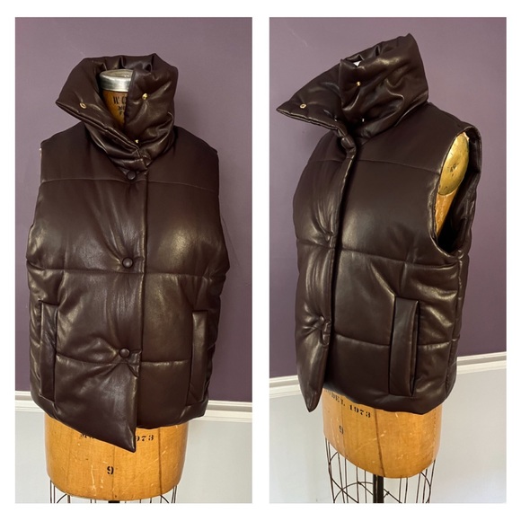 Nanushka Vegan Leather Modern Puffer Vest in AubergineFeels like BUTTAH! - Picture 2 of 12